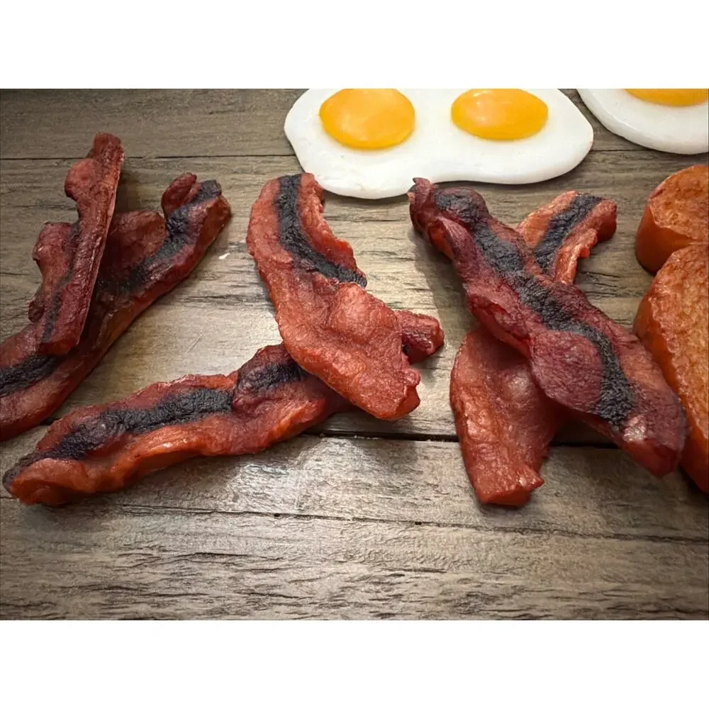 Wax Fake Food Farm House Country Breakfast Bacon Egg Toast Decor, Prop 15 Pc Set